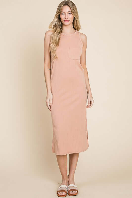 Ribbed Knit Sleeveless Midi Dress - Avoid Tariffs - Clothes Made in USA Online - In Style Chics Boutique Online Women's Juniors Apparel  