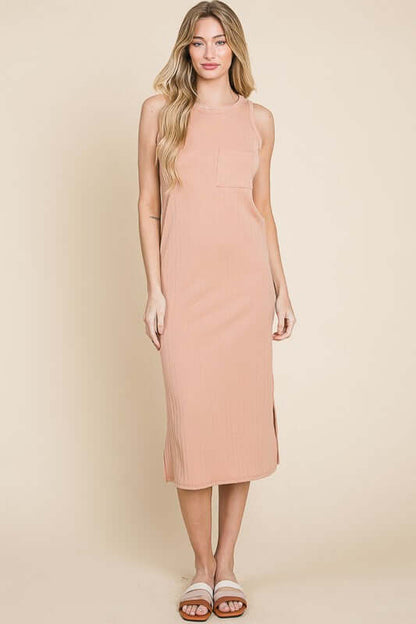 Ribbed Knit Sleeveless Midi Dress - Avoid Tariffs - Clothes Made in USA Online - In Style Chics Boutique Online Women's Juniors Apparel  
