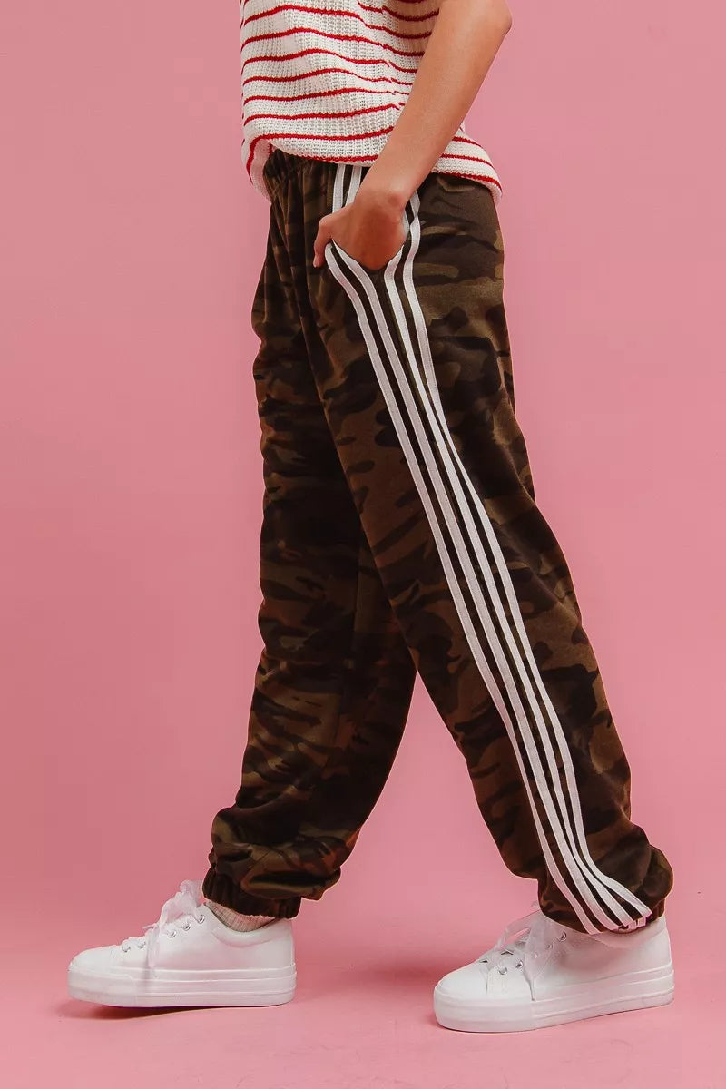 Shop Side Lines Camouflage Track Pants at In Style Chics Boutique 