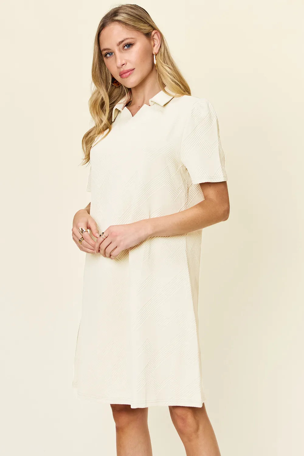 Short Sleeve Dress, Textured Collared Neck - In Style Chics Boutique Women's Juniors Plus Size Clothes 