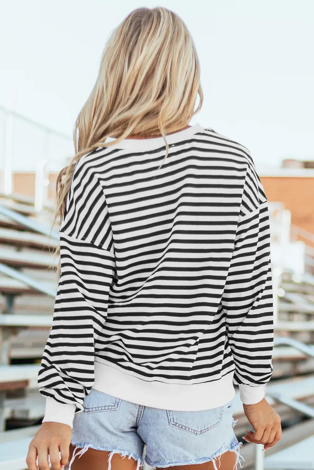 Striped Dropped Shoulder Long Sleeve Sweatshirt - In Style Chics Boutique LLC