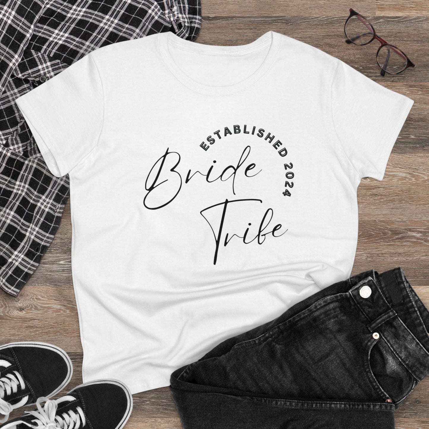 Women's Midweight Cotton Graphic Tee "Bride Tribe" - In Style Chics Boutique LLC