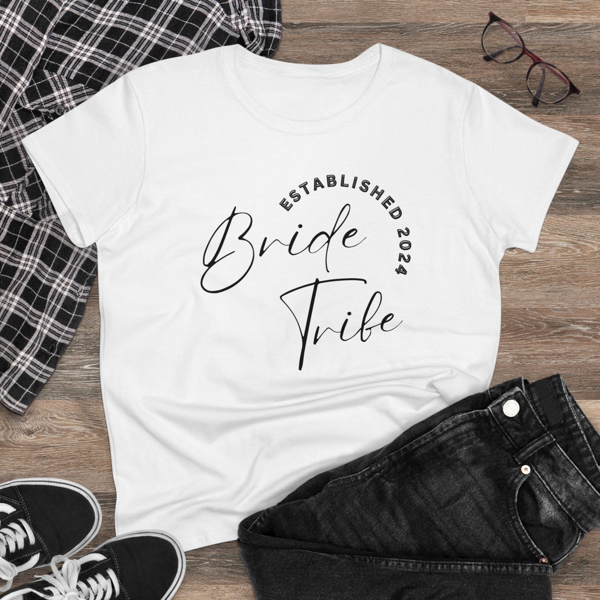 Women's Midweight Cotton Graphic Tee "Bride Tribe" - In Style Chics Boutique LLC