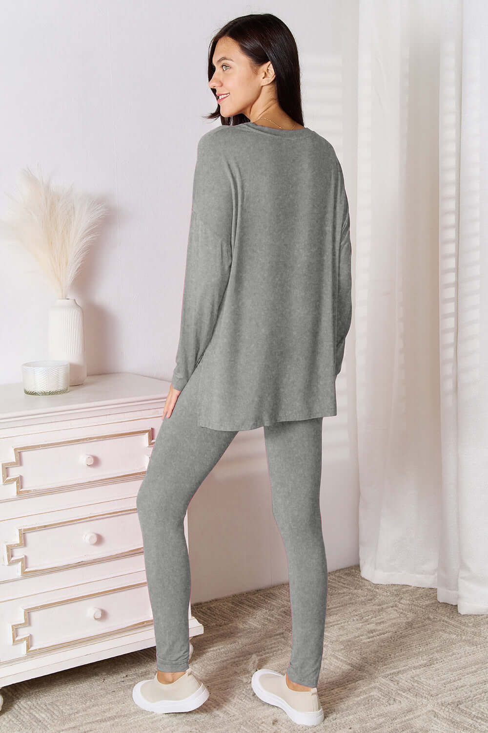 Basic Bae Bamboo Full Size V-Neck Long Sleeve Top and Pants Lounge Set - In Style Chics Boutique LLC