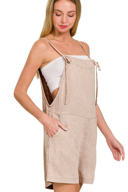 Washed Linen Knot Strap Romper - In Style Chics Boutique 