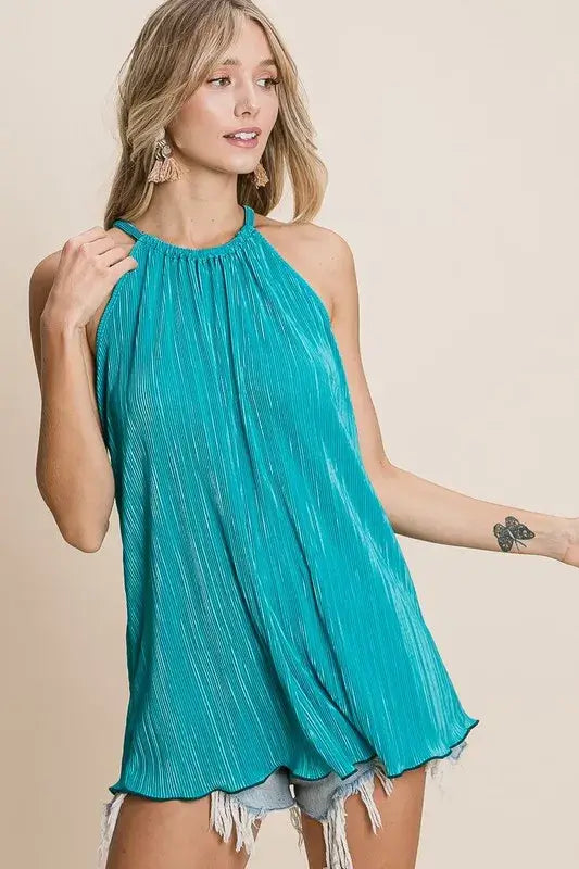 Pleating Knit Halter Neck Top - In Style Chics Boutique Women's Juniors Apparel Online - Cute Summer Clothes 