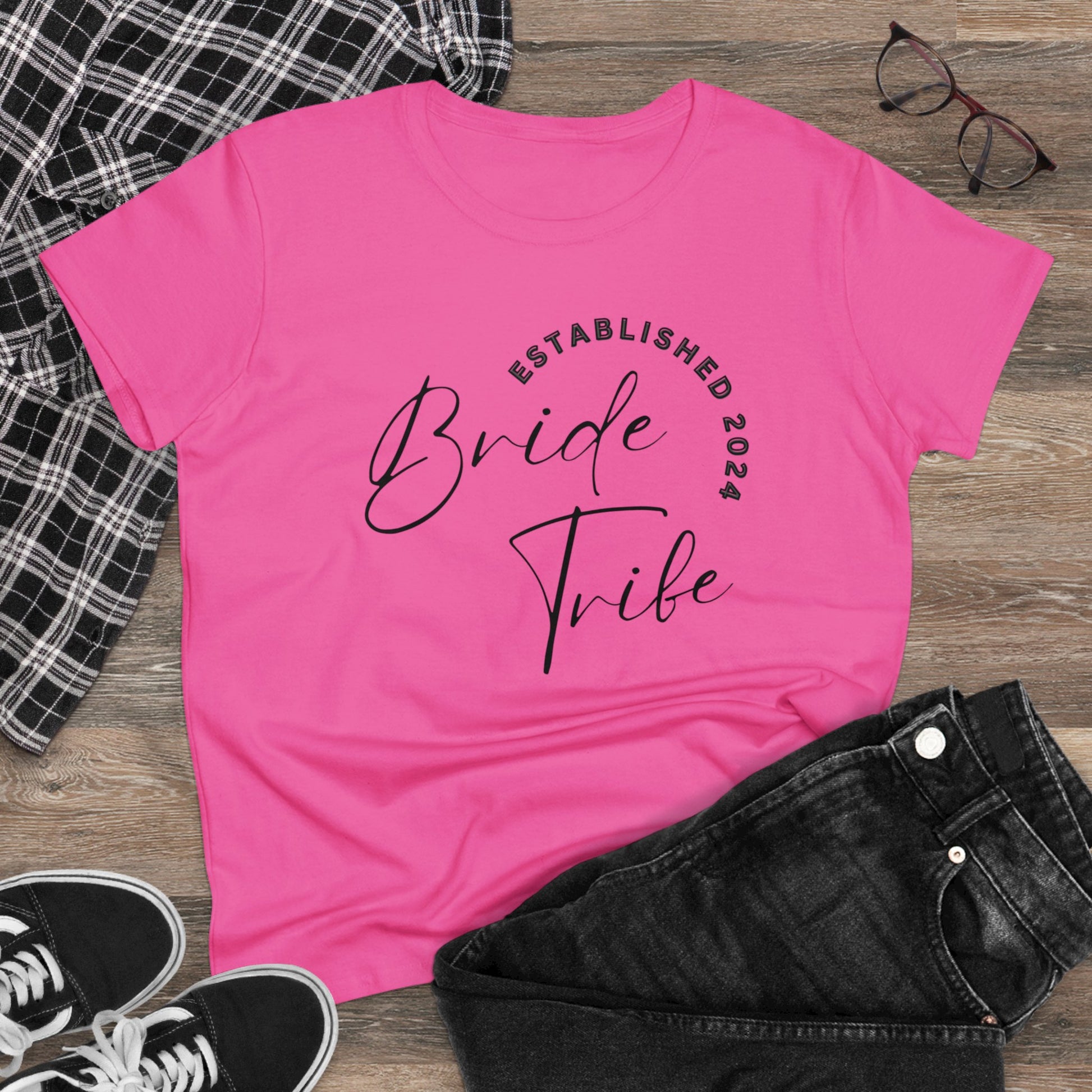 Women's Midweight Cotton Graphic Tee "Bride Tribe" - In Style Chics Boutique LLC