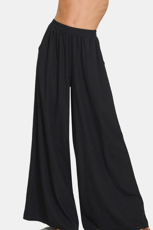 Zenana Pleated Linen Blend Wide Leg Pants - In Style Chics Boutique LLC