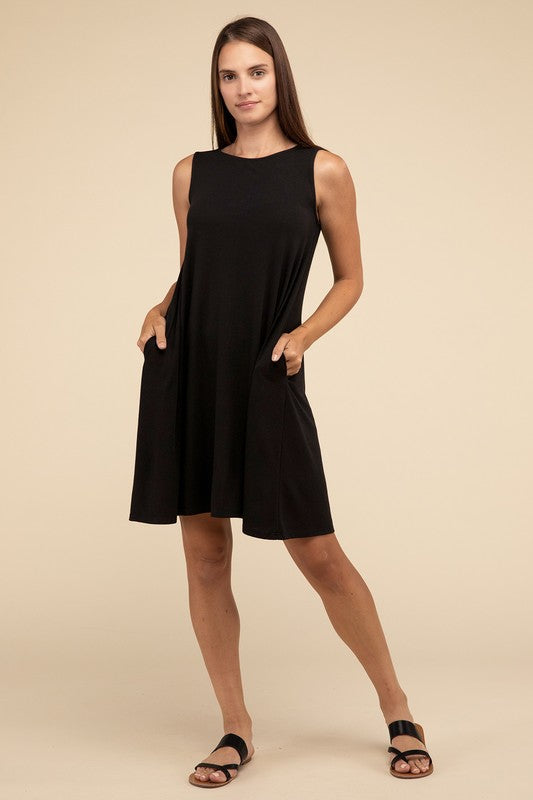 Sleeveless Flared Dress with Side Pockets - In Style Chics Boutique LLC