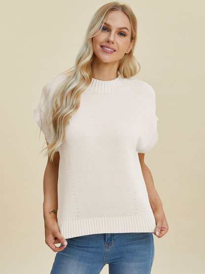 Double Take Full Size Mock Neck Short Sleeve Sweater - In Style Chics Boutique LLC