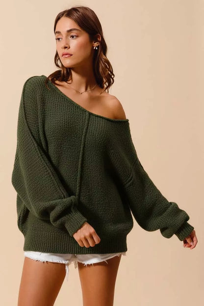 Loose Fit Exposed Seam Slouchy Boucle Sweater at In Style Chics Boutique 