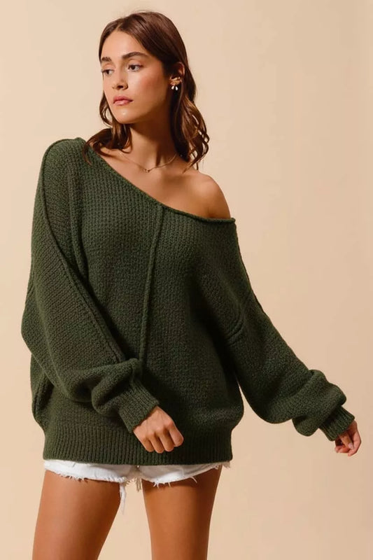 Loose Fit Exposed Seam Slouchy Boucle Sweater at In Style Chics Boutique 