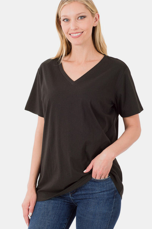 Zenana Full Size V-Neck Short Sleeve T-Shirt - In Style Chics Boutique Women's Juniors Plus Size Apparel Online 