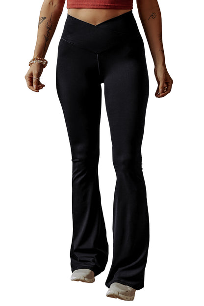 Black V Shape High Waist Flared Leggings - In Style Chics Boutique LLC