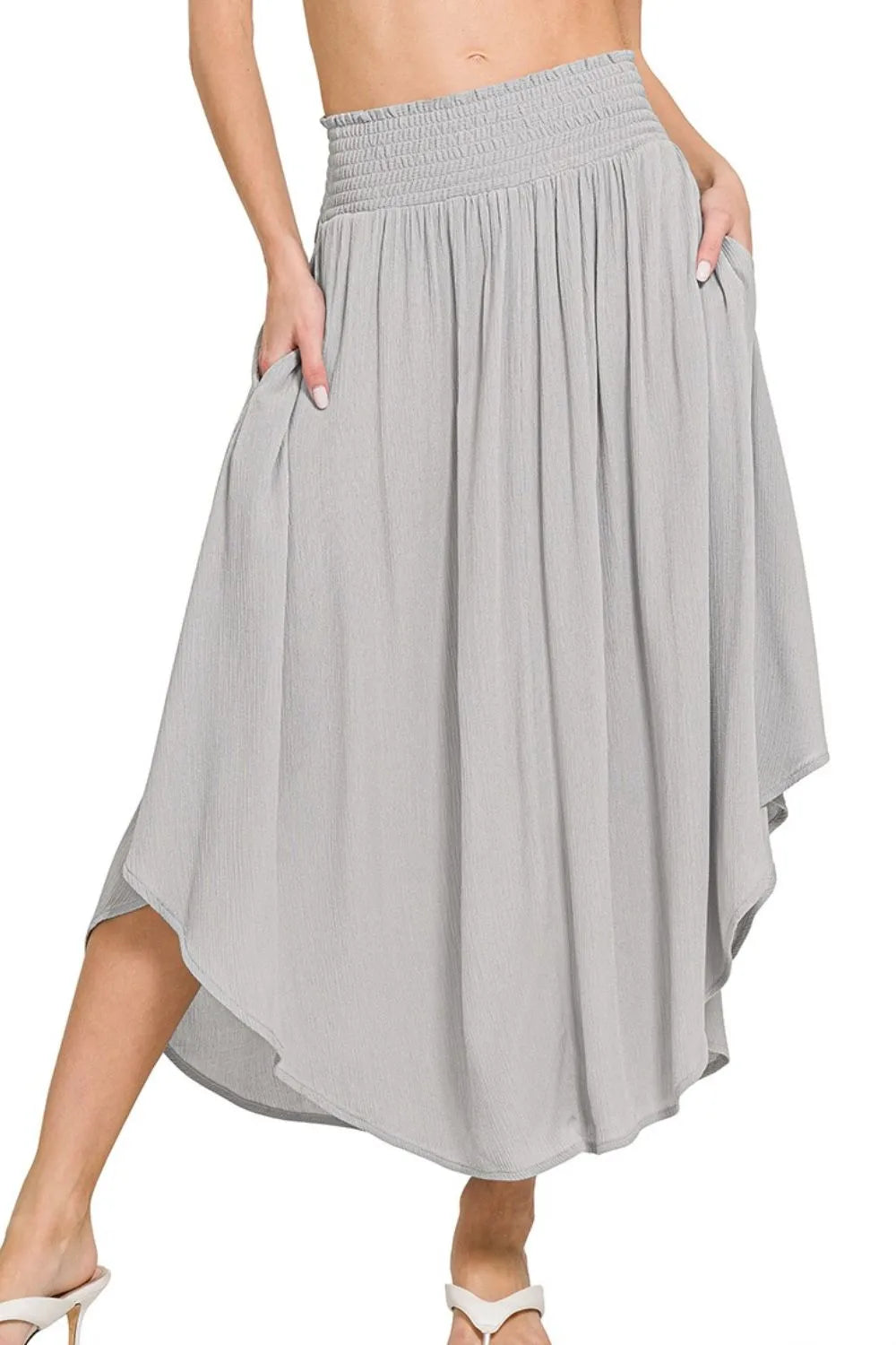 Maxi Skirt W Pockets, Woven Crinkle Smocked Waist - In Style Chics Boutique 
