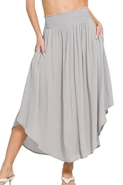Maxi Skirt W Pockets, Woven Crinkle Smocked Waist - In Style Chics Boutique 