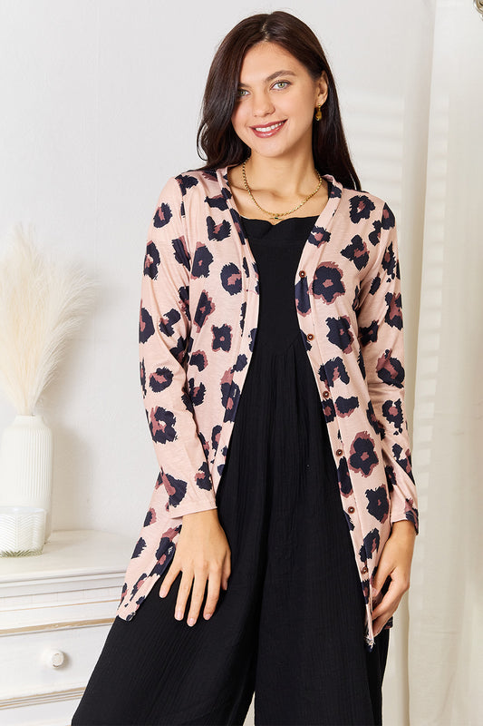 Double Take Printed Button Front Longline Cardigan - In Style Chics Boutique LLC