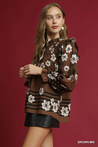 Mix Floral Smocked Ruffle Blouse at In Style Chics Boutique 