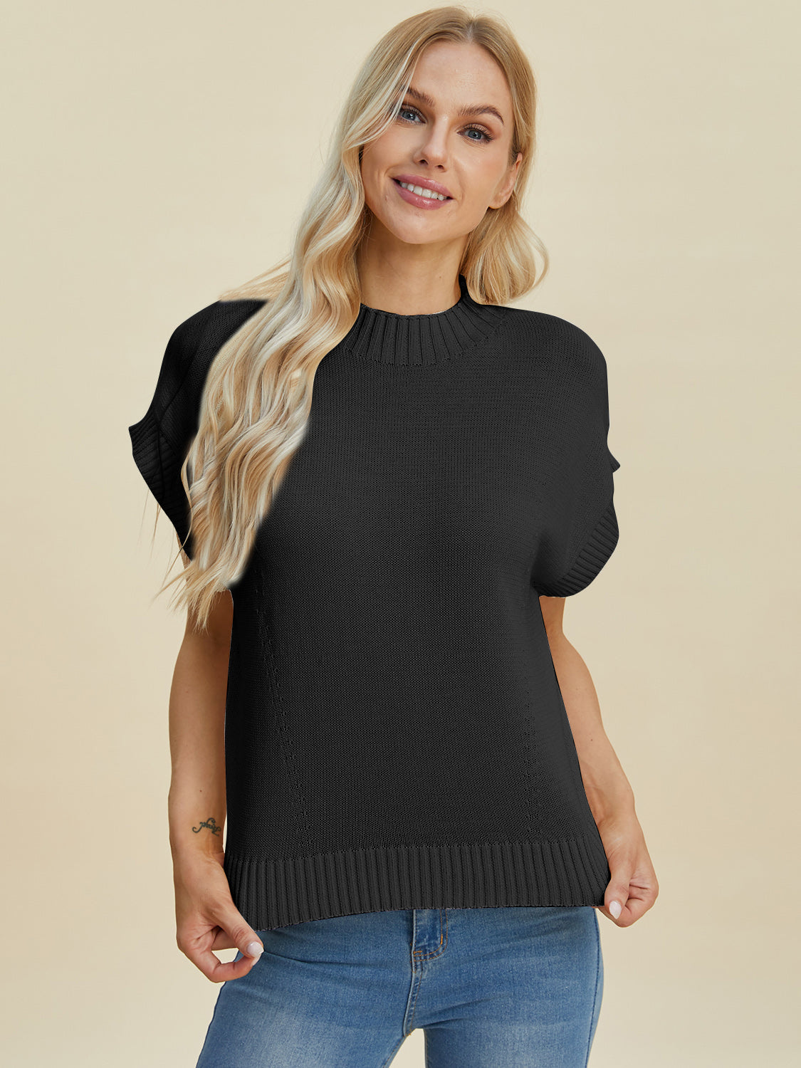 Double Take Full Size Mock Neck Short Sleeve Sweater - In Style Chics Boutique LLC