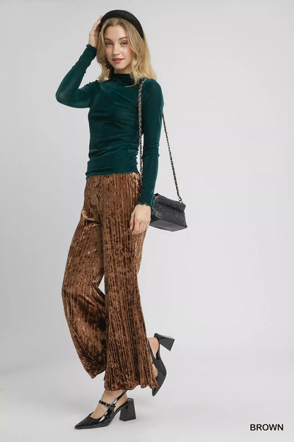 Velvet Pleated Wide Leg Pants at In Style Chics Boutique Cute Fall Fashion and Style 