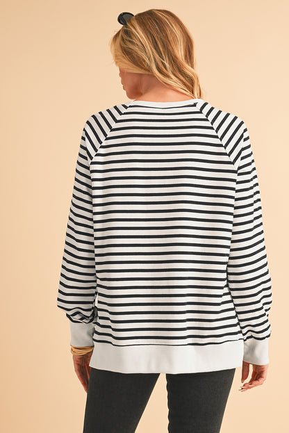 Black Stripe Raglan Sleeve Loose Split Sweatshirt - In Style Chics Boutique LLC