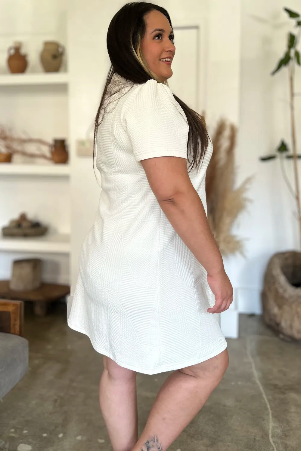 Textured Short Sleeve Dress - In Style Chics Boutique Women's Juniors Plus Size Clothes 