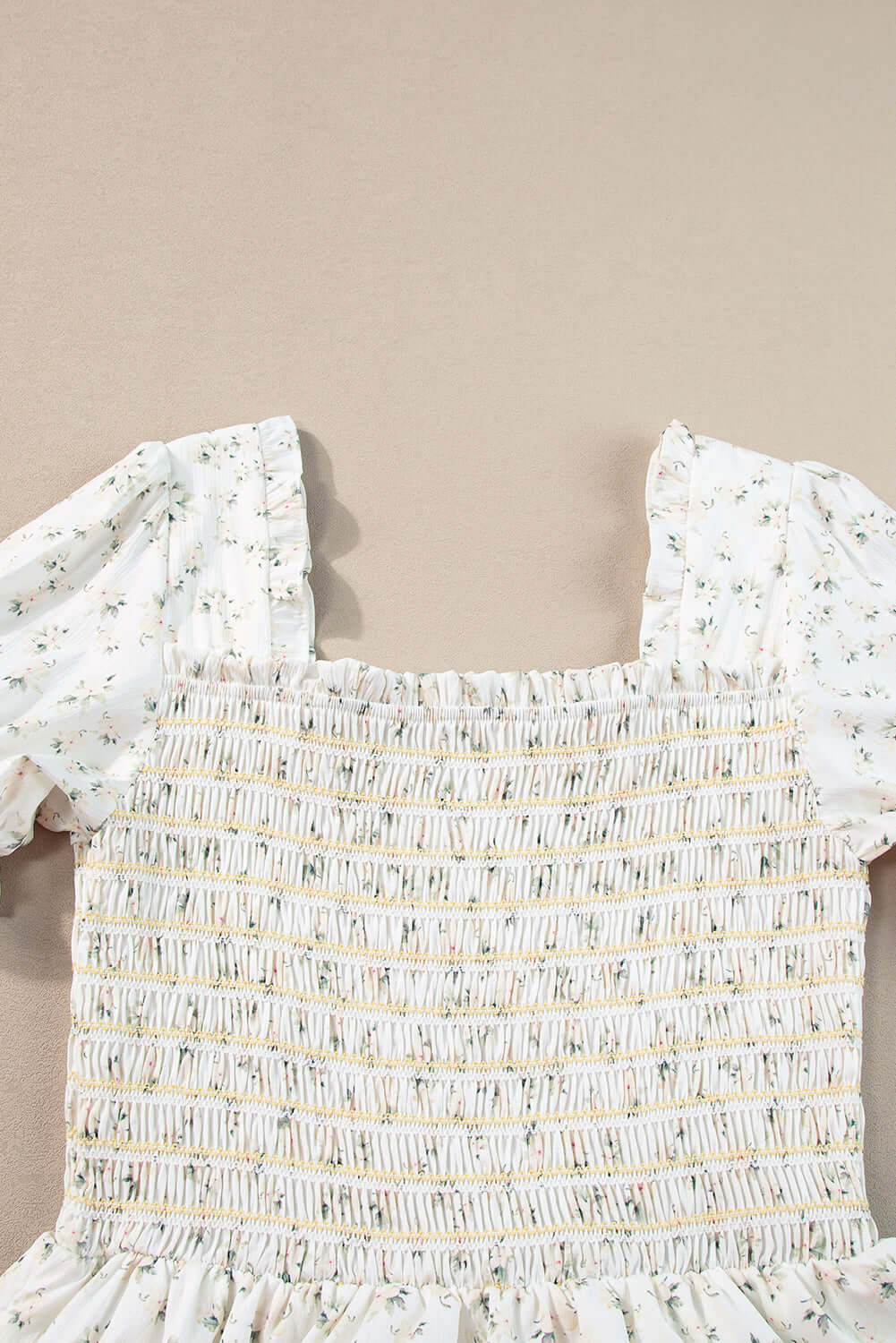 White Frill Neckline Shirred Bodice Floral Maxi Dress - In Style Chics Boutique Online Clothing Women's Juniors Apparel 