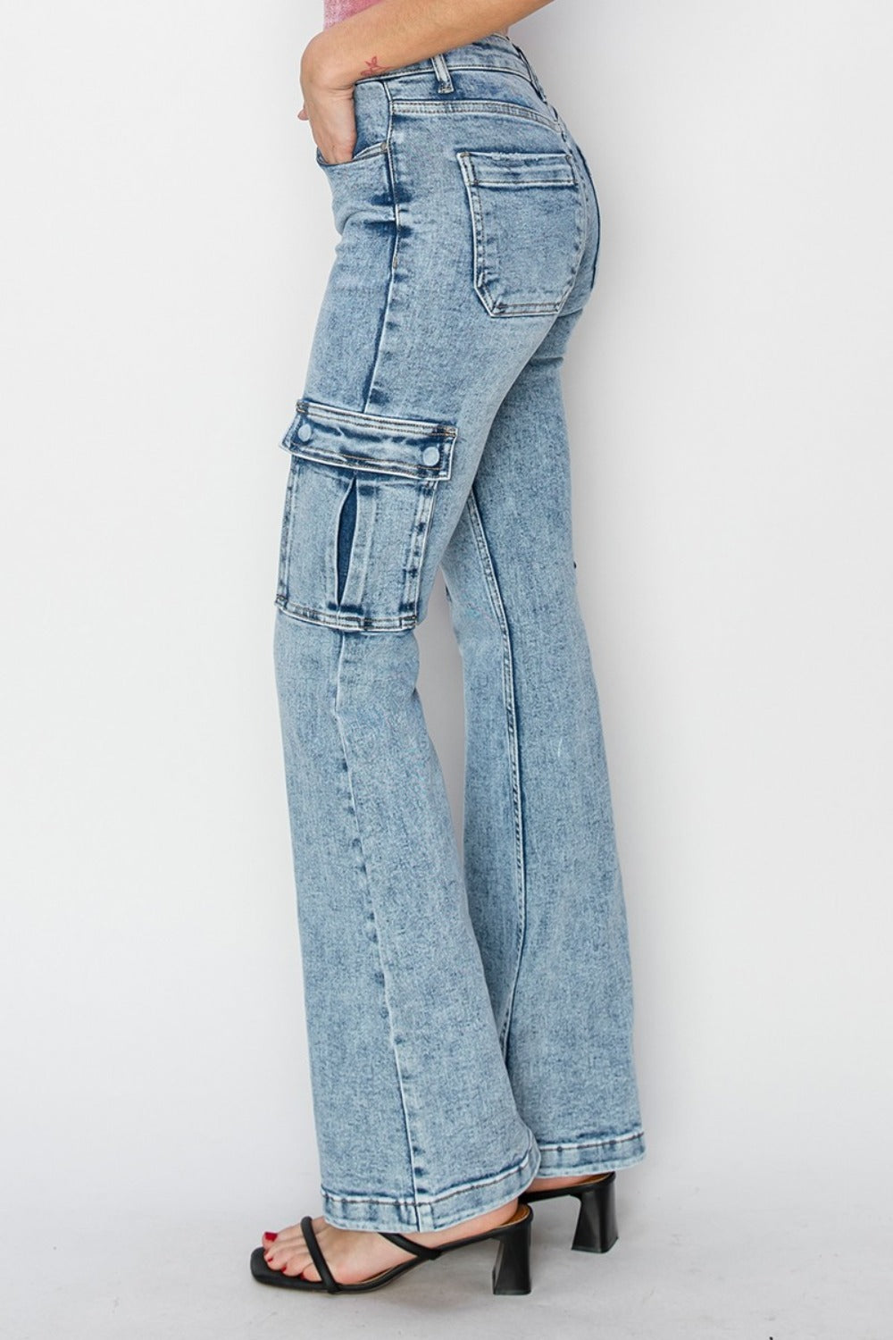 RISEN Full Size High Rise Cargo Flare Jeans - In Style Chics Boutique LLC