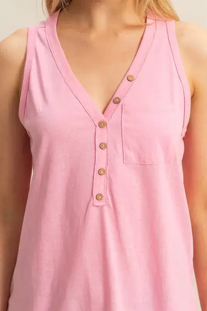 Slub Knit Half Button Sleeveless Top - In Style Chics Boutique Online Clothing for Women and Juniors 