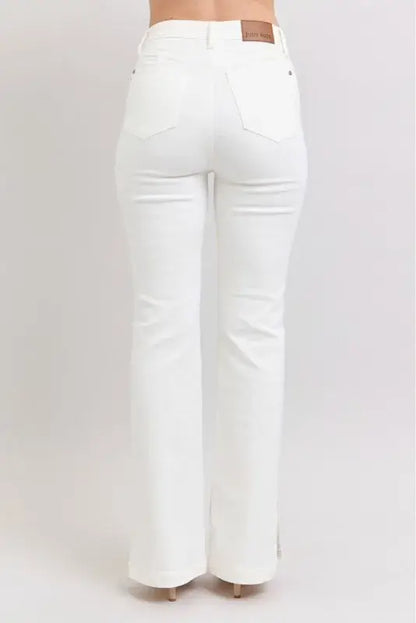 Judy Blue High Waist Side Slit Slim Bootcut White Jeans - In Style Chics Boutique Women's Juniors Plus Size Apparel Online 