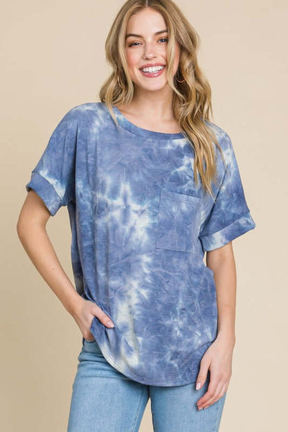 Women's Juniors Tie-Dye Round Neck Short Sleeve T-Shirt - In Style Chics Boutique Online Clothing 