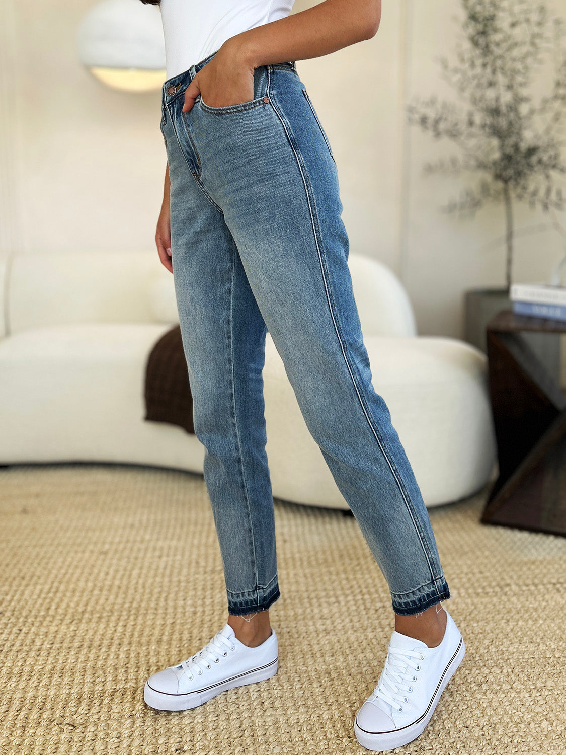 Judy Blue Full Size Mid Rise Rigid Magic Release Hem Jeans - In Style Chics Boutique LLC