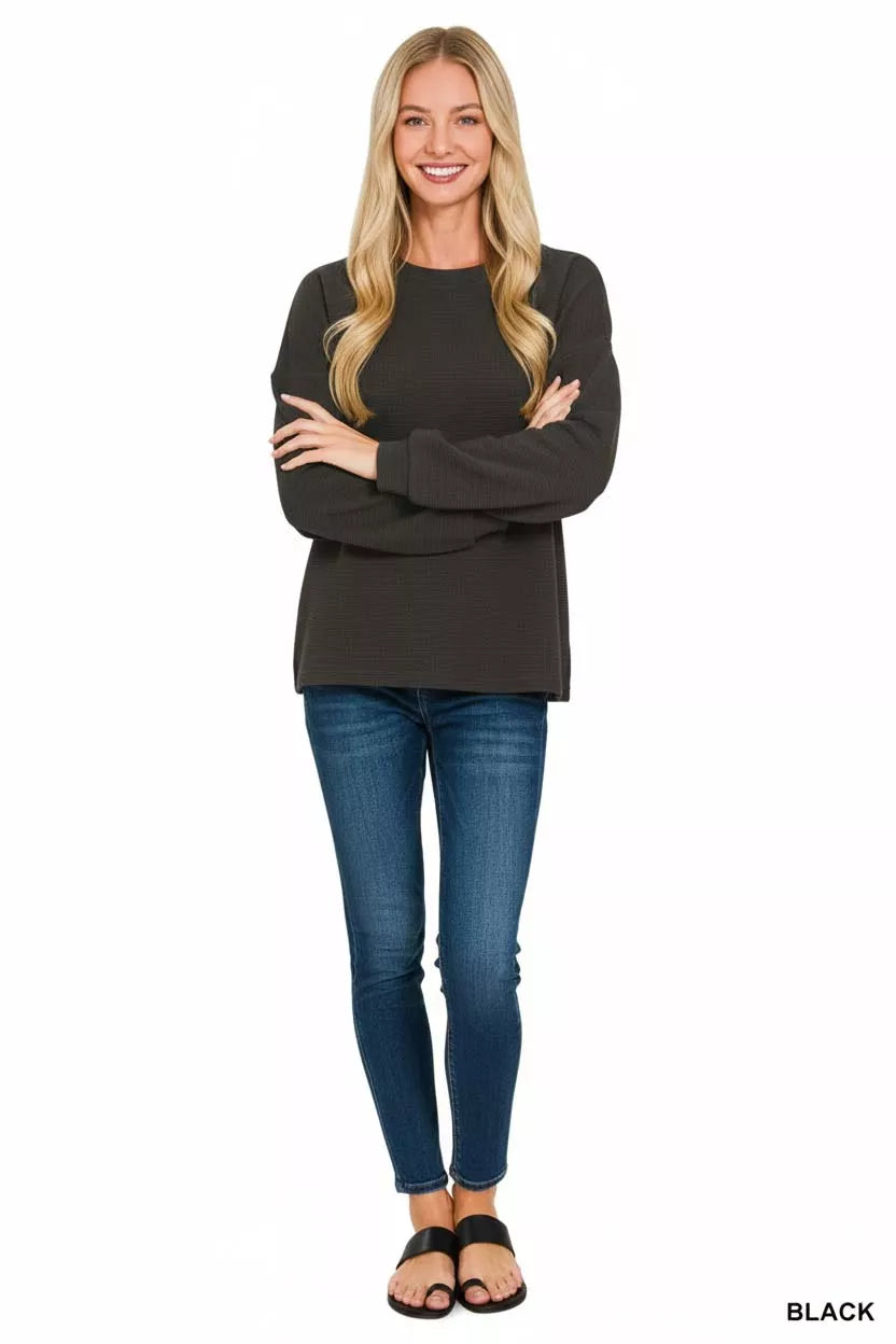 Shop Zenana Double Knit Round Neck Long Sleeve Top at In Style Chics Boutique 🖤