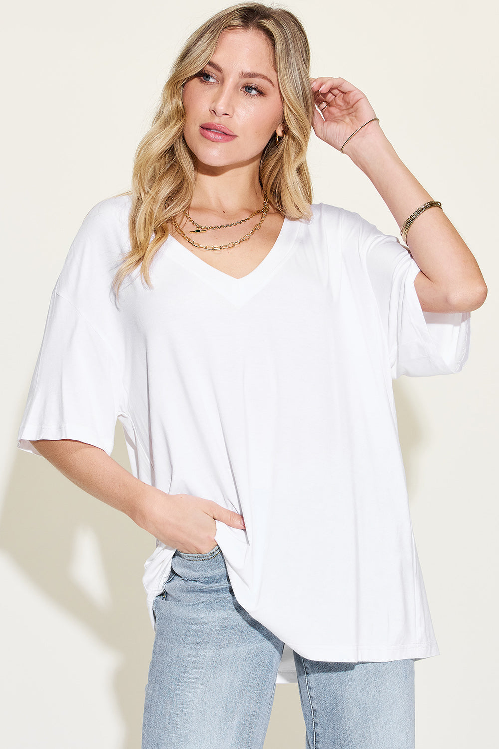 Basic Bae Full Size Bamboo V-Neck Drop Shoulder T-Shirt - More - In Style Chics Boutique LLC