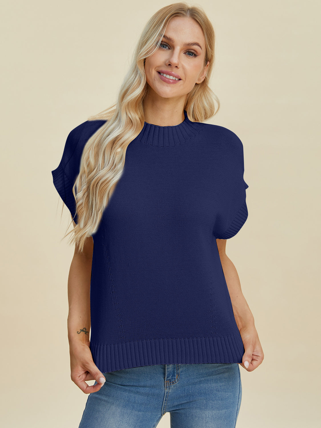 Double Take Full Size Mock Neck Short Sleeve Sweater - In Style Chics Boutique LLC