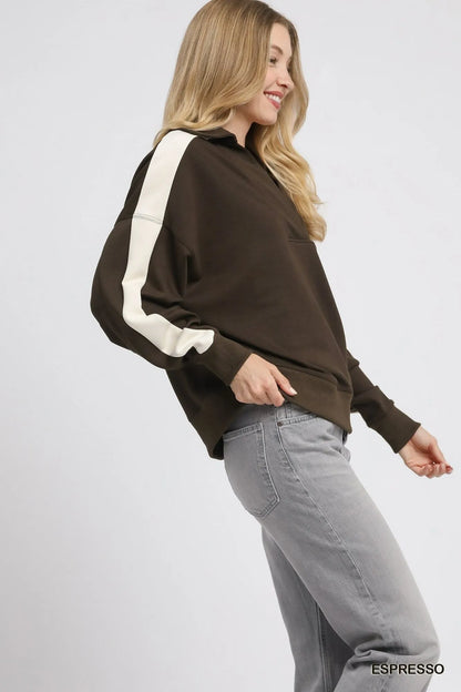 Color Block Polo Sweatshirt at In Style Chics Boutique 