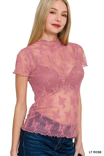 Lace See-through Layering Short Sleeve Top - In Style Chics Boutique Cute Clothes Online Women's Juniors