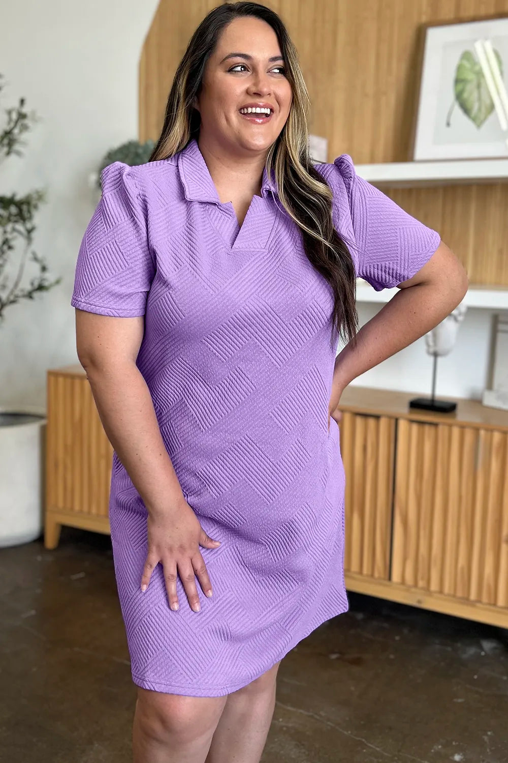 Short Sleeve Dress, Textured Collared Neck - In Style Chics Boutique Women's Juniors Plus Size Clothes 