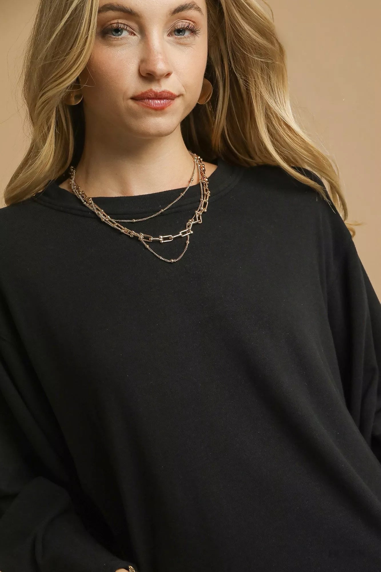 Brushed Fleece Crewneck Black Top at In Style Chics Boutique 