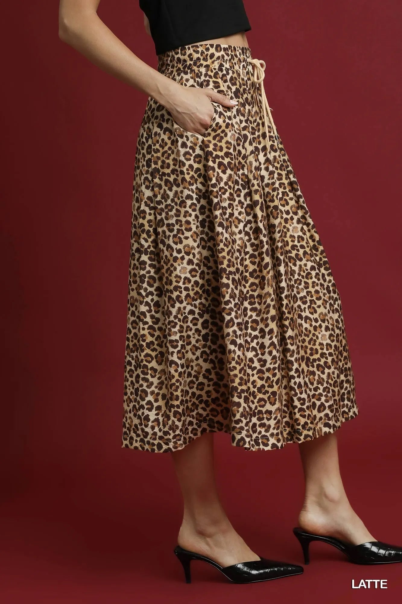 Drawstring Leopard Midi Skirt at In Style Chics Boutique 