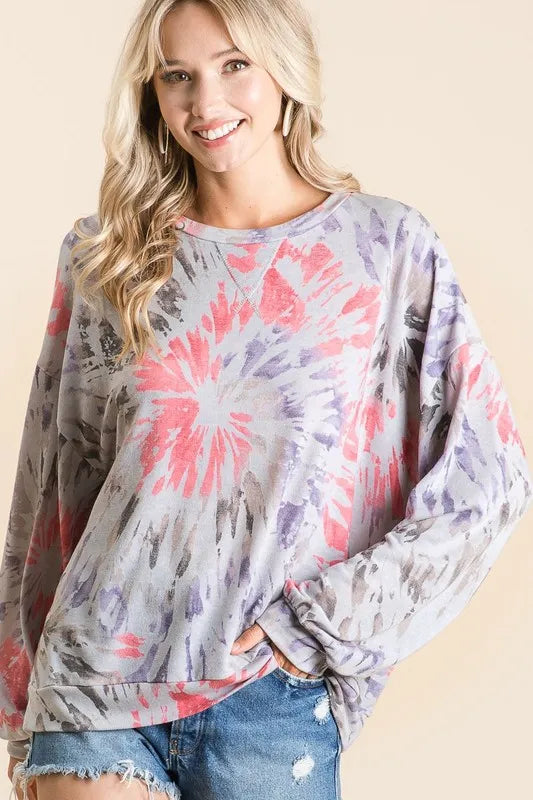 Terry Pull Over, Tie Dye Print Sweatshirt at In Style Chics Boutique 