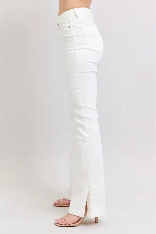 Judy Blue High Waist Side Slit Slim Bootcut White Jeans - In Style Chics Boutique Women's Juniors Plus Size Apparel Online 