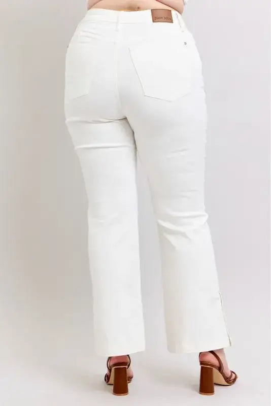 Judy Blue High Waist Side Slit Slim Bootcut White Jeans - In Style Chics Boutique Women's Juniors Plus Size Apparel Online 