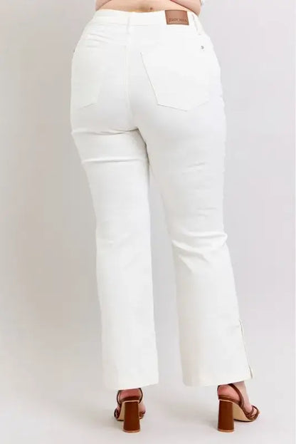 Judy Blue High Waist Side Slit Slim Bootcut White Jeans - In Style Chics Boutique Women's Juniors Plus Size Apparel Online 