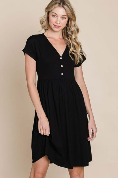 V-Neck Short Sleeve Dress - In Style Chics Boutique Women's Juniors Cute Clothes Online 