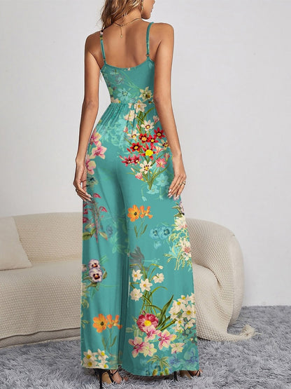 Decorative Button Spaghetti Strap Wide Leg Jumpsuit - More Prints! - In Style Chics Boutique LLC