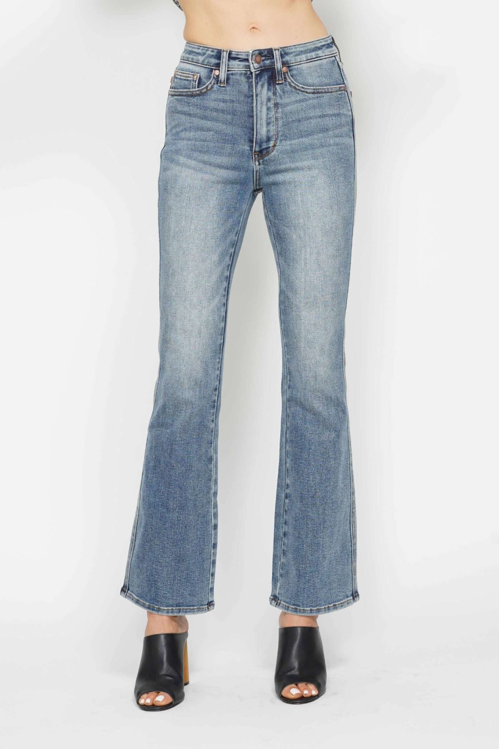 Judy Blue Tummy Control Back Embroidered Pocket Bootcut Jeans - Short Inseam - Petite - In Style Chics Boutique Women's Juniors Plus Size Apparel Online 