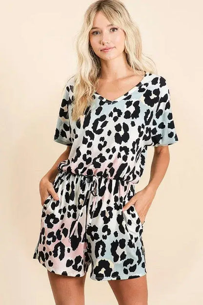 Gradation Leopard Soft Knit V-neck Romper - Cute Clothes for Summer - In Style Chics Boutique Women's Juniors Apparel Online 