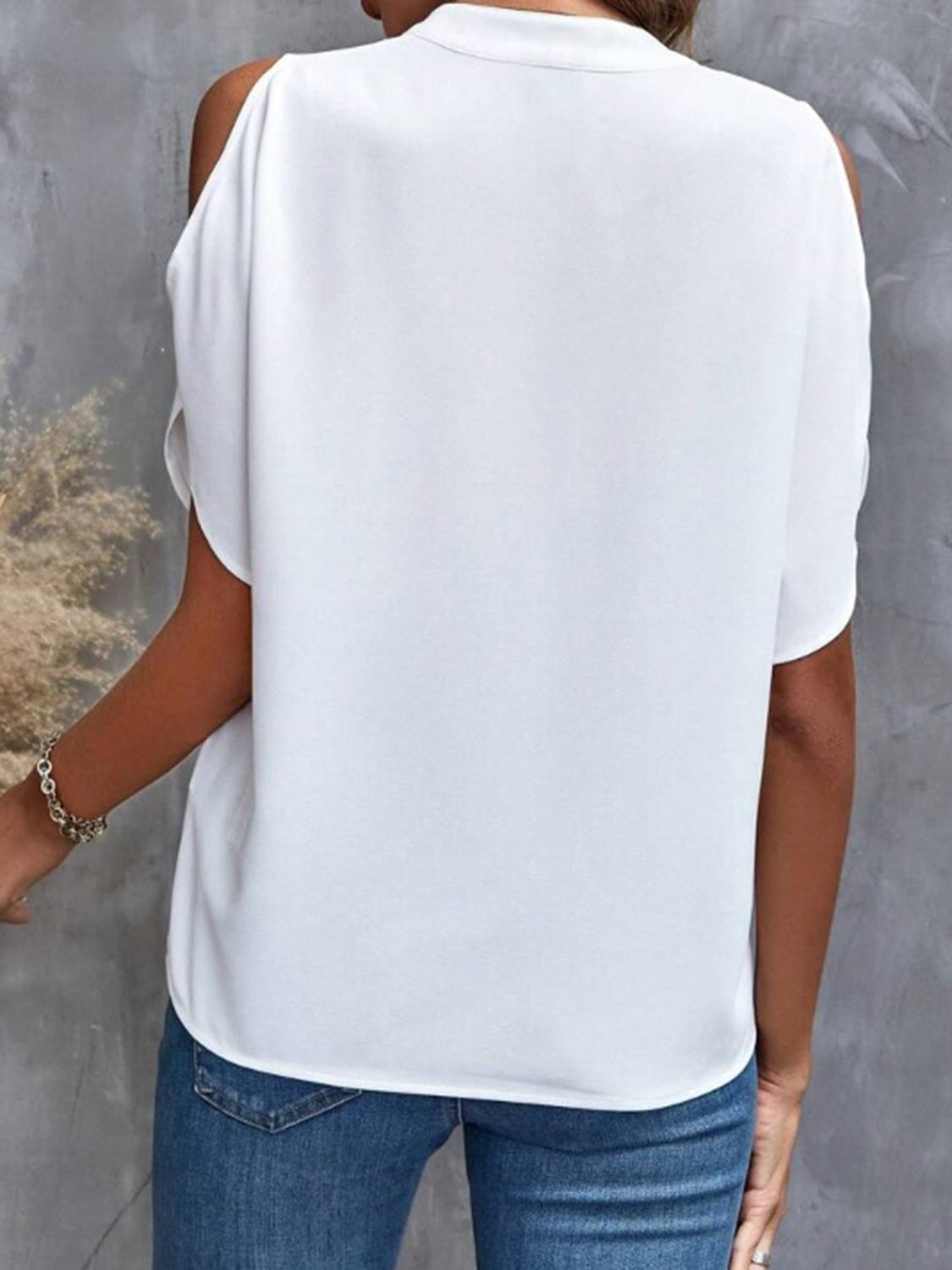 Notched Cold Shoulder Half Sleeve Blouse - In Style Chics Boutique LLC