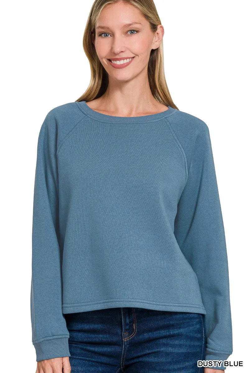 Fleece Raglan Round-Neck Sweatshirt at In Style Chics Boutique 